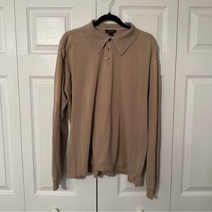 Harold Powell Sweater Mens Large Tan Silk Cotton Long Sleeve Polo Knit Classic